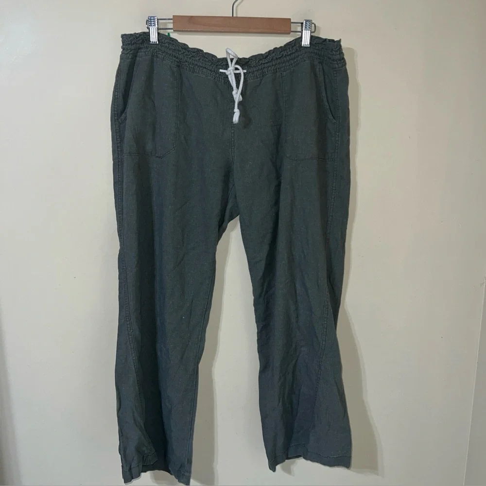 Women’s Green Linen Blend stretchy Pants XL